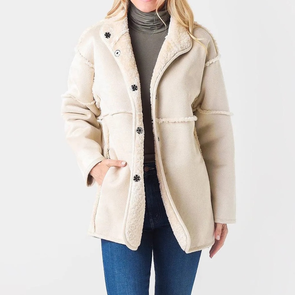 Dylan Lux Suede and Sherpa Reversible Coat